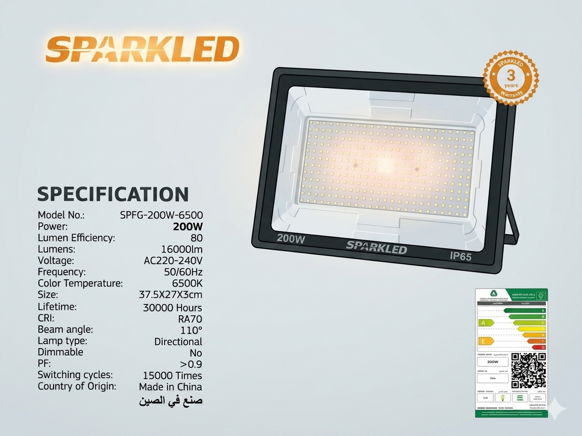 SPARKLED FLOOD LIGHT 200W 6500K